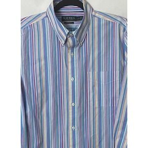 Lauren Ralph Lauren Mens Shirt Blue Striped 17 32/33 Classic Stretch Long Sleeve